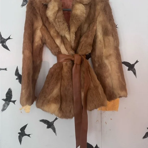 Vintage Genuine Fur Belted Wrap Coat | Soft Honey Brown | Glam Boho Luxe - Picture 2 of 8
